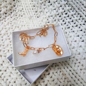 Gold Charm Bracelet with Pearl Accent Western Charm Bracelet